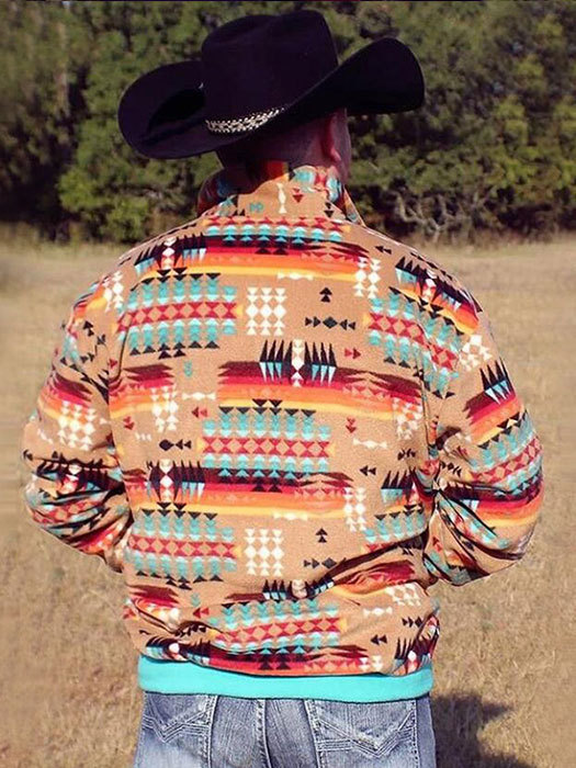 Print Floral Pattern Men Zipper  Hoodies  Aztec Long Sleeve