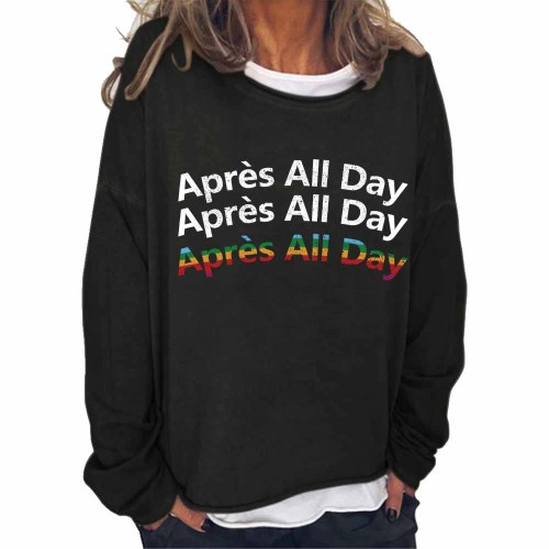 Women's Apres All Day Pullover Western Aztec Letter Hoodies Multiple Colors