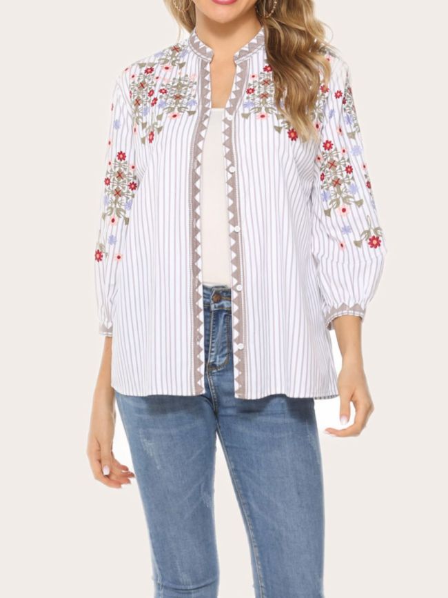 Women's Long Sleeve Embroidery Blouse Rodeo Style