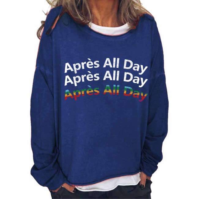 Women's Apres All Day Pullover Western Aztec Letter Hoodies Multiple Colors
