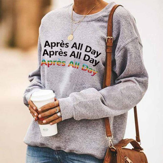Women's Triple Apres All Day Pullover Western Aztec Letter Hoodies Grey Pink Black Available