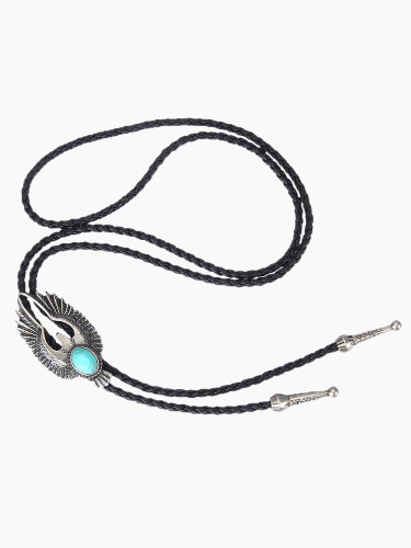 Eagle Bolo Tie With Round Turquoise Leather String Tie Cowboy Necktie Western Style