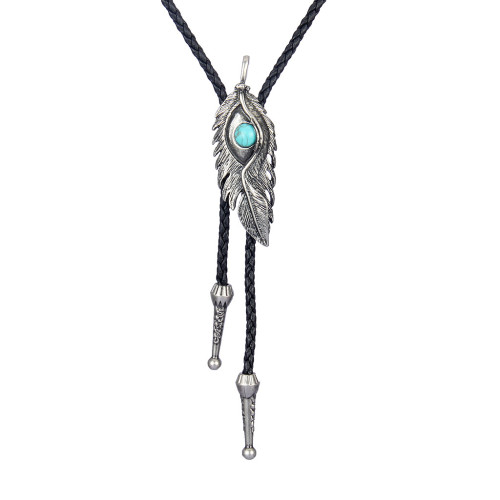 Turquoise Bolo Tie Evil Eye Fether Native American Bolo Tie Rodeo Cowboy Leather Necktiefor Men, Women