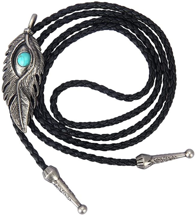 Turquoise Bolo Tie Evil Eye Fether Native American Bolo Tie Rodeo Cowboy Leather Necktiefor Men, Women