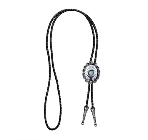 Celtic Pattern Turquoise Bolo Tie Leather String Cowboy Tie For Western Fans
