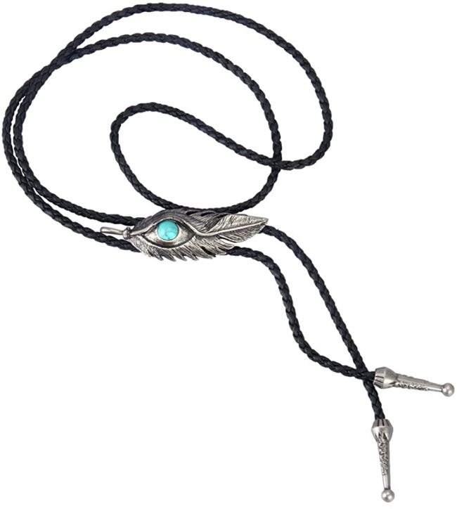 Turquoise Bolo Tie Evil Eye Fether Native American Bolo Tie Rodeo Cowboy Leather Necktiefor Men, Women