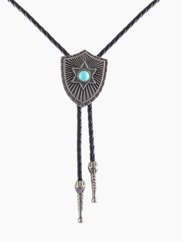 Shield Bolo Tie With Round Turquoise Vintage Bolo Ties For Cowboy For Wedding For Western Fans