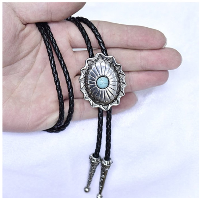 Celtic Pattern Turquoise Bolo Tie Leather String Cowboy Tie For Western Fans
