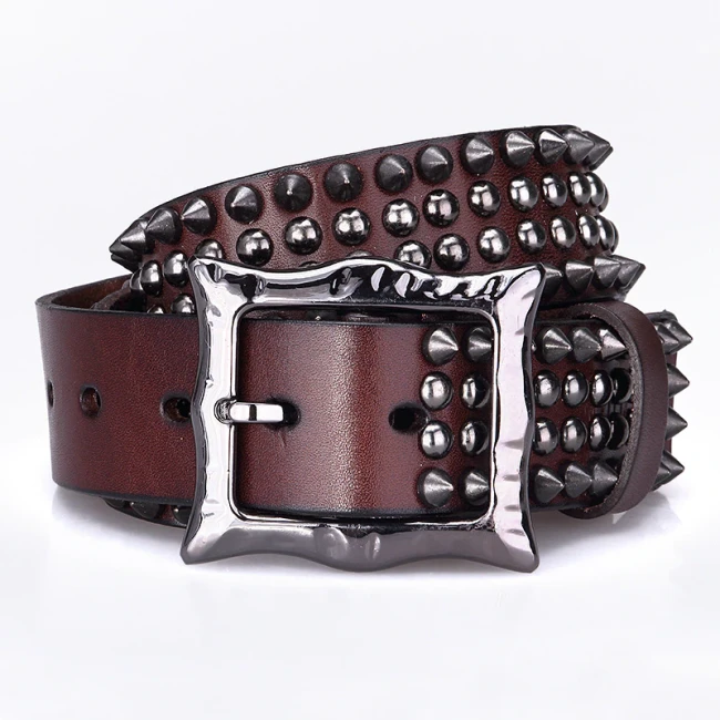 Western Style Vintage Belt Men Genuine Leather Heavy Metal Rivet Punk Male Rock Stud Waist Belt Cowboy Luxury Fashion Gifts for Men Belts