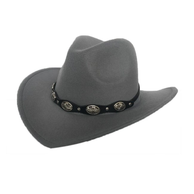 Felt Hat Punk Jazz Cap Women Winter Fedora Men Autumn Western Cowboy Hat With Metal Belt Retro Trilby Caps