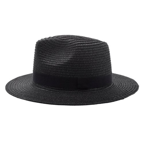 Black Panama Hats For Men Straw Sun Hats Women Beach CAPS Couple Sun Visor Hats Wide Brim Summer Fedora Jazz Cap Chapeu