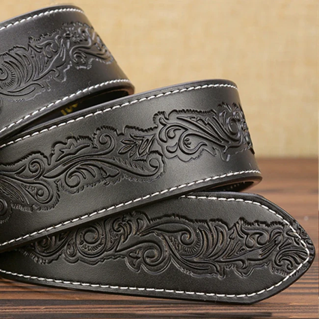 Western Style mens luxury flower pattern belt leather men belts cinturones hombre pin buckle ceinture male business designer