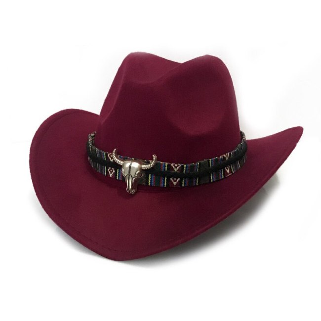 Metal Bull Ribbon Fedoras Men Winter Autumn Western Cowboy Jazz Hat Women Trilby Felt Cap Cowgirl Jazz Toca Sombrero