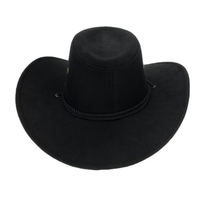 Western American Mens Cowboy Hats Wide Brim Travel Sun Hat Cowboy Cowgirl Faux Suede Triple Strings Chapeau Homme Cowboy