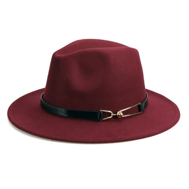 Elegant Women Church Hats Autumn Winter Warm Fedora Caps Golden Metal Belt Felt Cap Vintage Trilby Men Jazz Panama