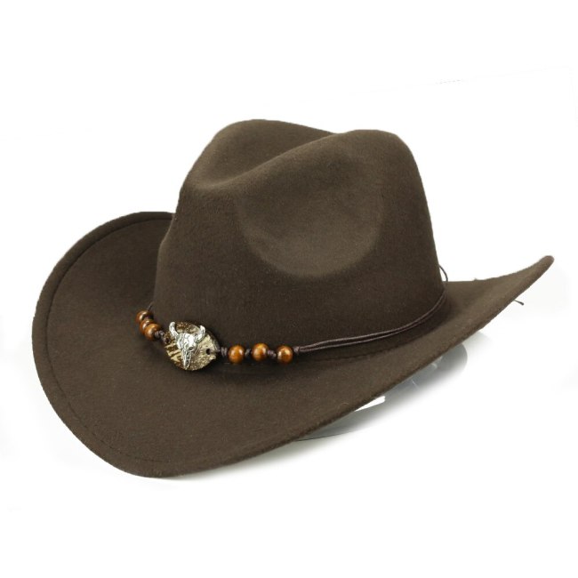 Wooden Beads Bull Cowboy Hats Men Western Cowgirl Cap Winter Warm Cotton Jazz Trilby Sombrero de Vaquero Cowboy