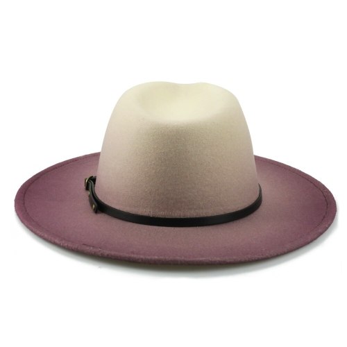 Fashion Gradient Color Felt Cap Women Large Brim Jazz Panama Elegant Church Cap Men Vintage Trilby Hats Filzhut