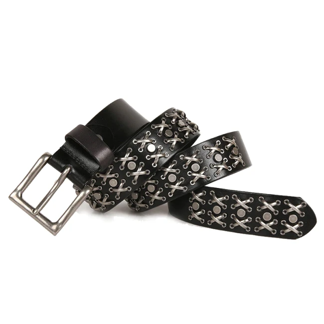 Western Style Top Natural 100% cow leather buckle belt New brand genuine leather punk rivet belts,mens metal motor biker belt for jeans