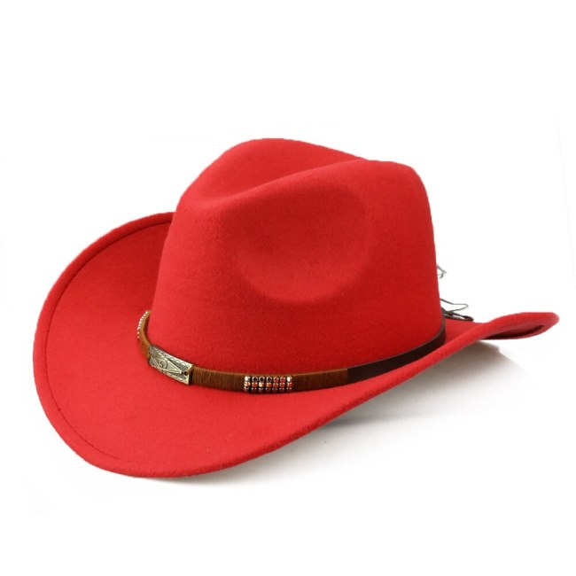 Handmade Belt Cowboy Cap Women Wide Brim Trilby Hats Men Warm Western Cowboy Jazz Cap Vintage Chapeau Homme