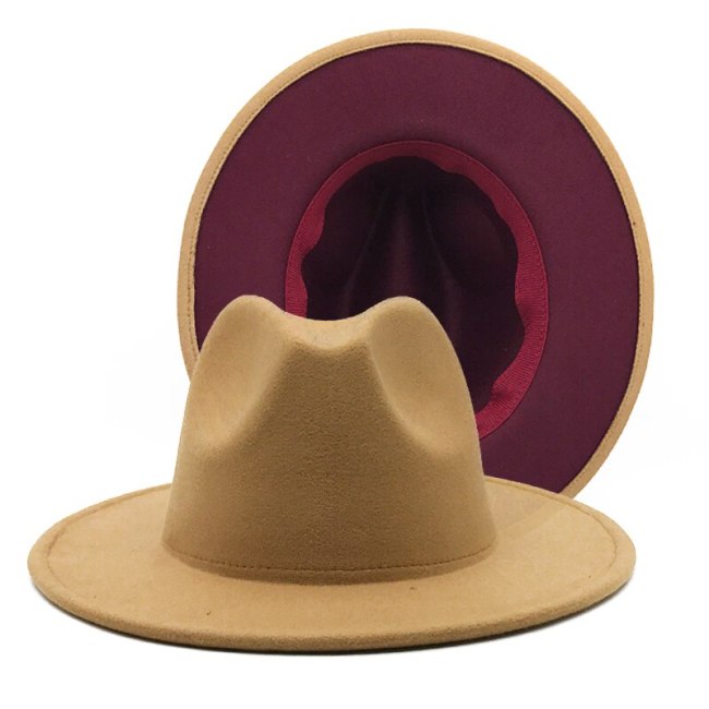Patchwork Felt Cap for Men Women Jazz Fedora Hats Double-Sided Color Matching Panama Party Trilby Cowboy Cap Wedding Hat