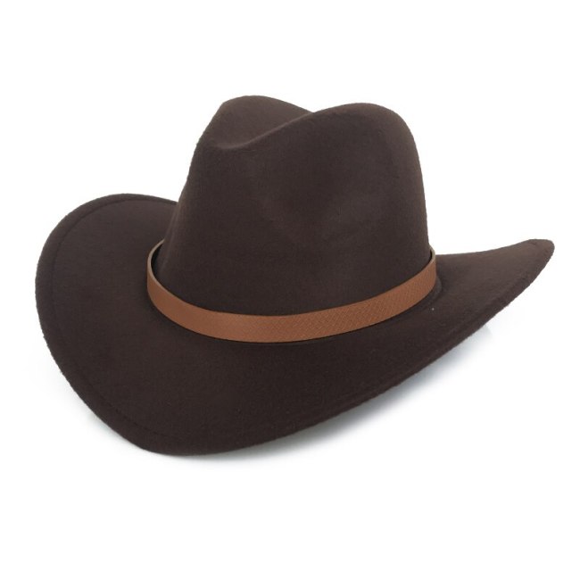 Wide Brim Cowboy Cap with Belt for Men Autumn Trilby Hat Women Cool Jazz Panama Fedora 9 Colors