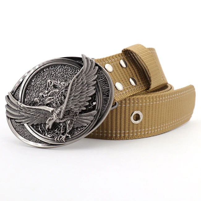 Western Style Belts for Fashion Man Eagle Buckle Nylon Tactical Belt Military Fans Tactical Canvas Wild Belts outdoor sports hook
