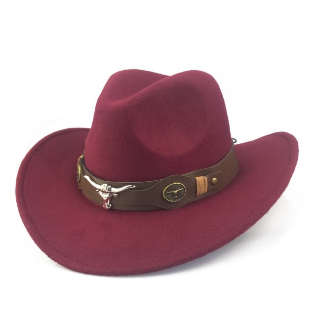 Bull Cowboy Cap for Men Autumn Winter Fedora Hats Retro Western Cowgirl Cap With Wide PU Leather Belt