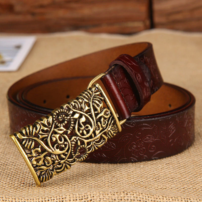 US$ 15.26 - Cowboy Style New ceinture female belt hand real leather ...