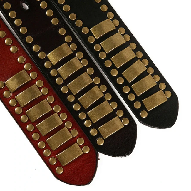 Western Style Punk Rock Belts Geometry Pattern for Men for Women Rivet Studded Belts First Layer of Cowskin Hip Pop Decorative Belts