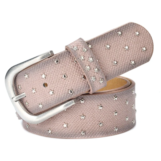 Cowboy Style woman belts Star geometric rivet pin buckle PU belt for women European fashion top quality faux leather strap for jeans