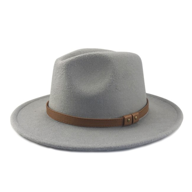 Women Vintage Wide Brim Fedora Hat Floppy Panama Hat Belt Buckle Cap Men Felt Hats