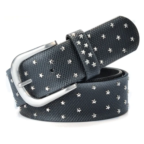 Cowboy Style woman belts Star geometric rivet pin buckle PU belt for women European fashion top quality faux leather strap for jeans
