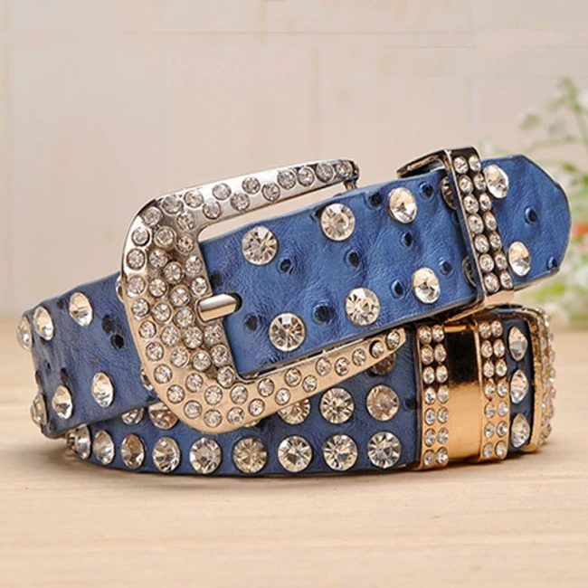 Cowboy Style Fashion Rhinestone Female Belts for women Luxury Designer Colorful PU leather Rivet belt High quality strap for jeans