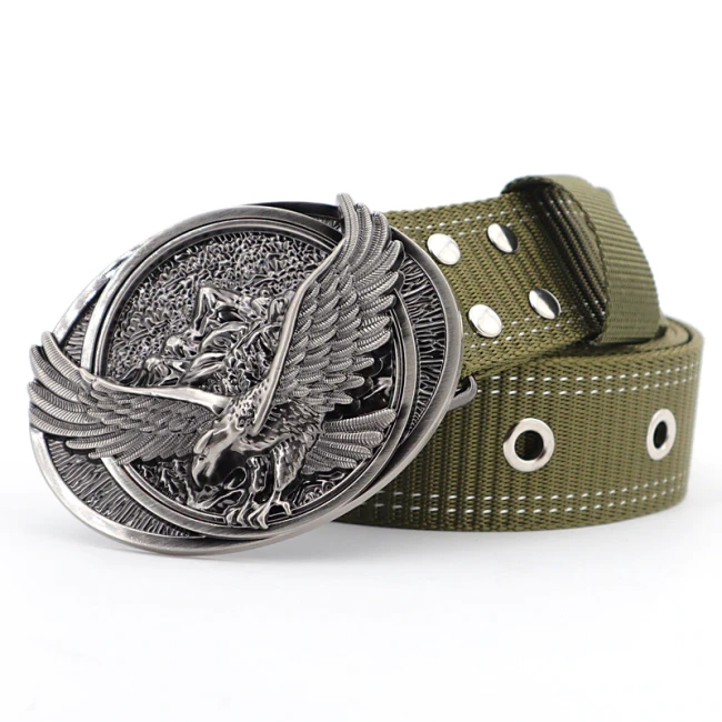 Western Style Belts for Fashion Man Eagle Buckle Nylon Tactical Belt Military Fans Tactical Canvas Wild Belts outdoor sports hook