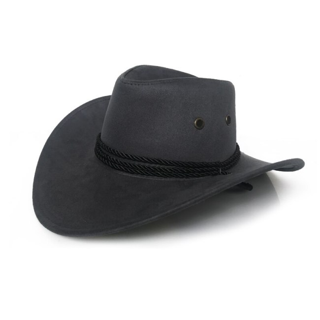Western American Mens Cowboy Hats Wide Brim Travel Sun Hat Cowboy Cowgirl Faux Suede Triple Strings Chapeau Homme Cowboy
