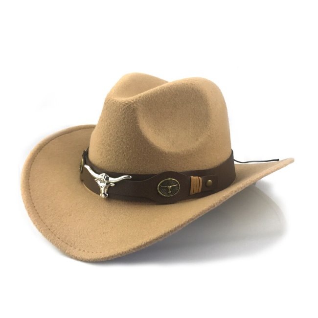 Bull Cowboy Cap for Men Autumn Winter Fedora Hats Retro Western Cowgirl Cap With Wide PU Leather Belt