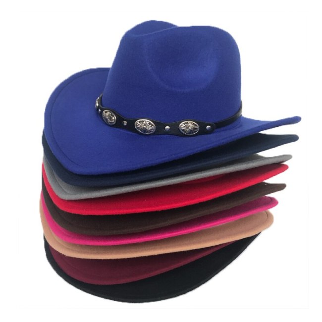 Felt Hat Punk Jazz Cap Women Winter Fedora Men Autumn Western Cowboy Hat With Metal Belt Retro Trilby Caps