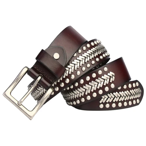 Western Style Fashion Unique Design Alloy Nails Decorative Rivet Belts Top Quality Cowhide Leather Belt Unisex Jean Accessories Punk belts