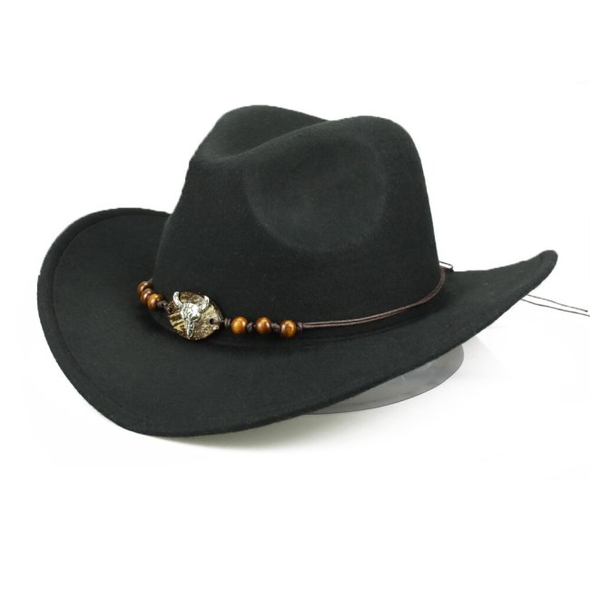 Wooden Beads Bull Cowboy Hats Men Western Cowgirl Cap Winter Warm Cotton Jazz Trilby Sombrero de Vaquero Cowboy
