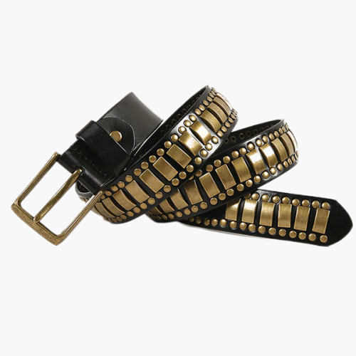 Cowboy Style New bronze studded leather punk belt men's rock belt hip hop style jeans retro belt 3 color choice