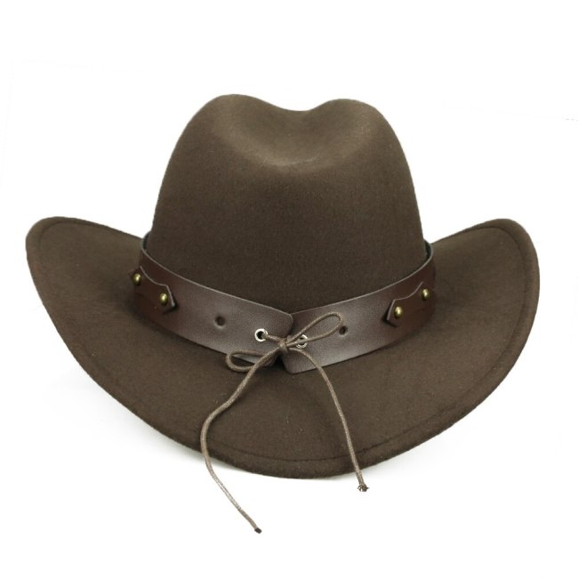 PU Leather Belt Bull Cowboy Cap Cotton Warm Trilby Fedora Men Women Wide Brim Jazz Hat Chapeu de Vaqueiro