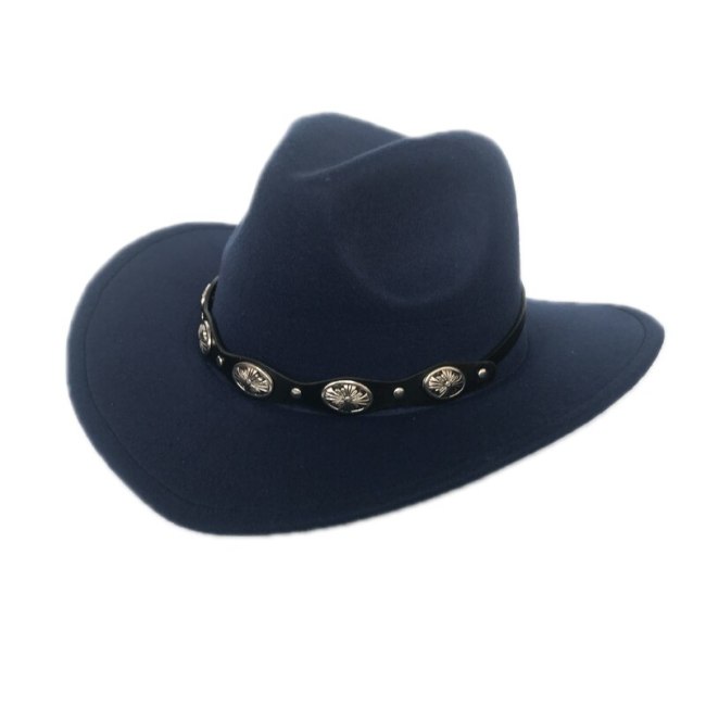 Felt Hat Punk Jazz Cap Women Winter Fedora Men Autumn Western Cowboy Hat With Metal Belt Retro Trilby Caps