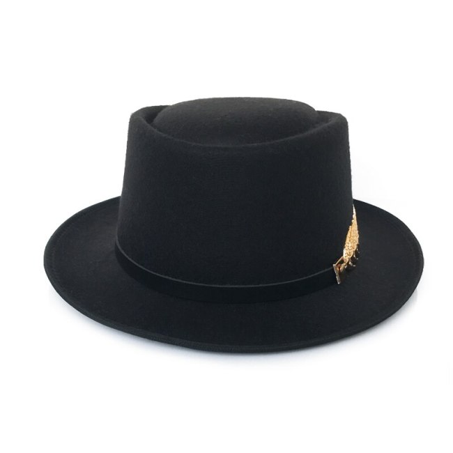 Golden Feather Belt Fedora Hat for Men Flat Top Trilby Caps Women Pork Pie Jazz Hat Classic Church Cap