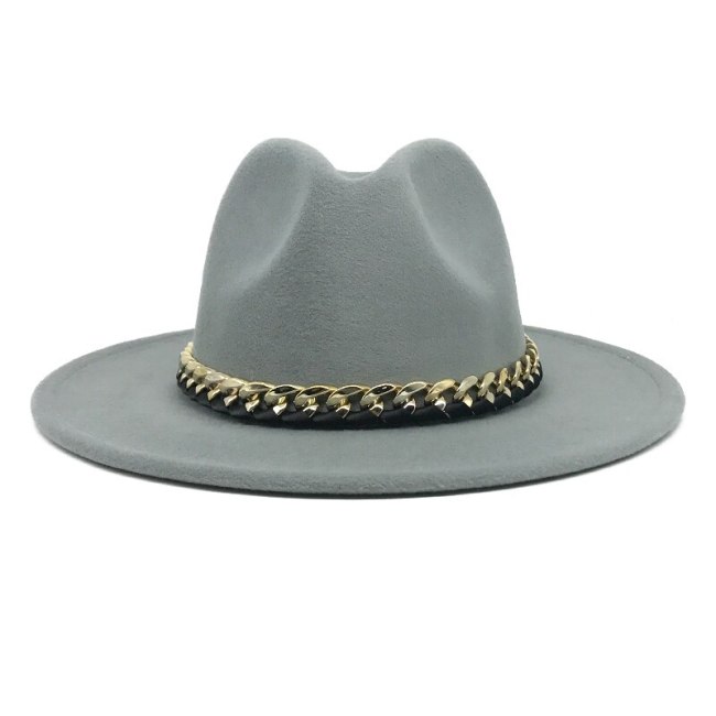 Golden Chain Felt Caps Women Church Hat Men Winter Cool Panama Trilby Hats Wide Plat Brim Jazz Fedoras