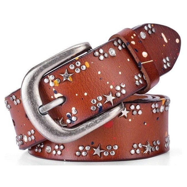 Western Style Fashion Luxury Designer Colorful Belts Rivet belt Women High Quality Genuine Leather Belt Vintage Women Belt For Jeans