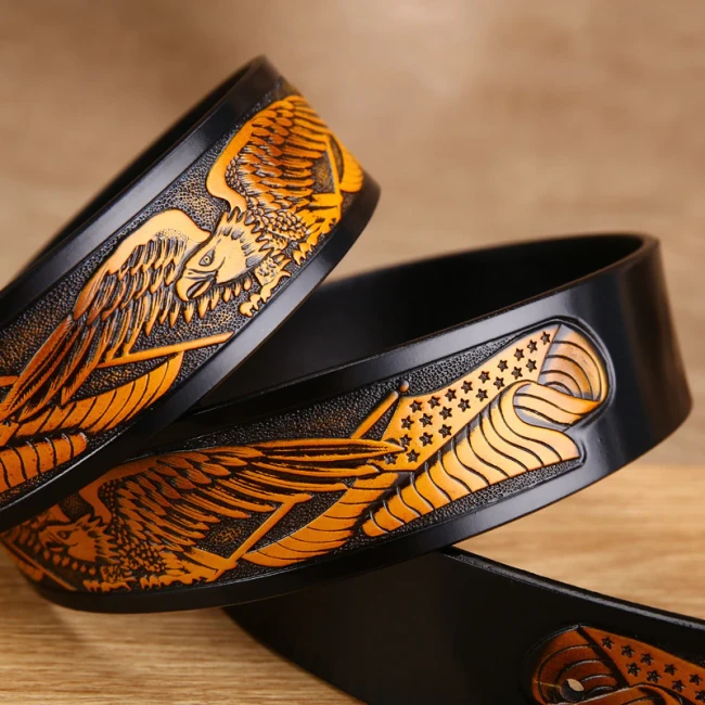 Cowboy Style New Fashion Casual Men's Genuine Leather Belts Male Top Quality Eagle Totem Smooth Buckle Retro Belt For Men's Jeans