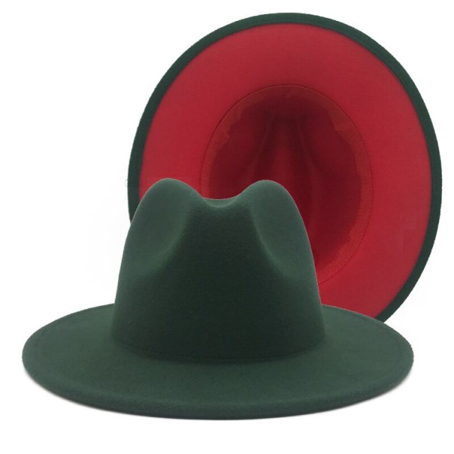 Patchwork Felt Cap for Men Women Jazz Fedora Hats Double-Sided Color Matching Panama Party Trilby Cowboy Cap Wedding Hat