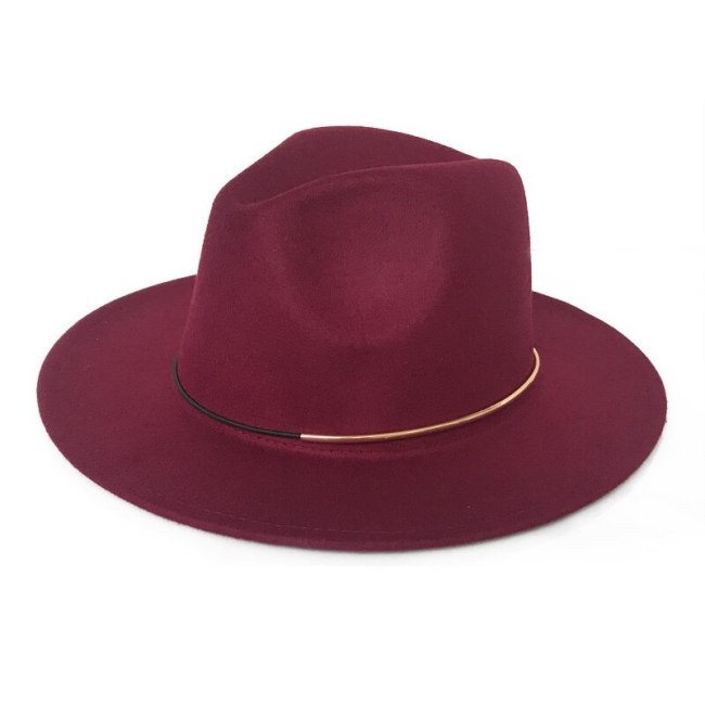 Gold Buckle Felt Hat for Women Warm Church Cap Lady Winter Autumn Vintage Trilby Cap Panama Sombrero Fedora Cap