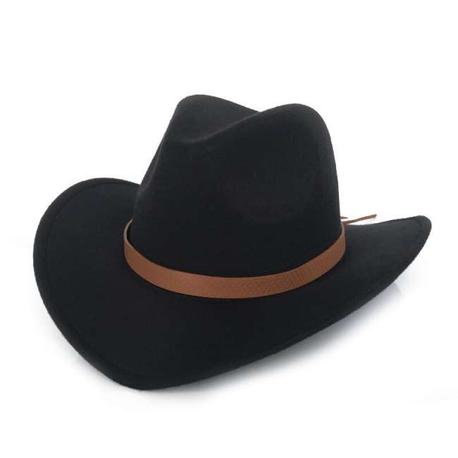 Wide Brim Cowboy Cap with Belt for Men Autumn Trilby Hat Women Cool Jazz Panama Fedora 9 Colors