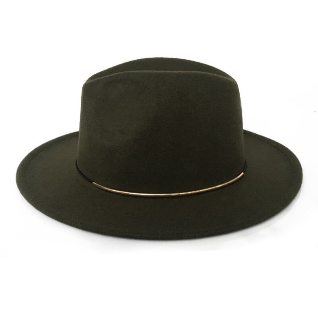 Gold Buckle Felt Hat for Women Warm Church Cap Lady Winter Autumn Vintage Trilby Cap Panama Sombrero Fedora Cap